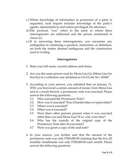 Page 2 of 3 
 
c.) Where knowledge of information in possession of a party is 
requested, such request includes knowledge of