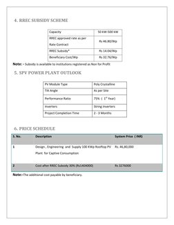  
4. RREC SUBSIDY SCHEME 
 
Capacity 
50 kW‐500 kW 
RREC approved rate as per 
Rate Contract 
Rs 46.80/Wp 
RREC Subsidy* 
Rs 