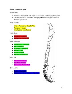 Ítem n° 1: Trabajo en mapa
Instrucciones:
a) Identifique al costado de cada región sus respectivos nombres y capital regional