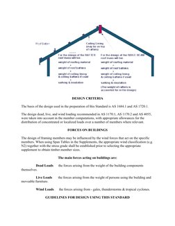 DESIGN CRITERIA
The basis of the design used in the preparation of this Standard is AS 1684.1 and AS 1720.1.
The design dead,