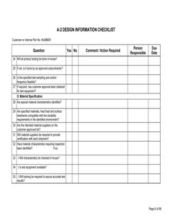 Page 6 of 98
A-2 DESIGN INFORMATION CHECKLIST
Customer or Internal Part No. NUMBER
Question
Yes
No
Comment / Action Require
