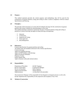 Gypsum Partition Installation Method Statement | PDF | Wall | Drywall
