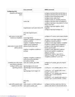 7 
 
 Casa command 
ARRIS command 
Configuring VPLS 
 
 
establish LDP targeted 
peers 
 
 
 
 
 
router ldp 
 
 
 
targeted-