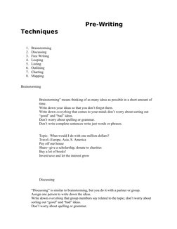 Mapping Prewrite Example Pre-Writing Techniques Explained | PDF | Brainstorming | Phrase
