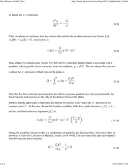 or. taking the 
 -component,
(10.7)
If the two plates are stationary then the solution that satisfies the no slip constraint
