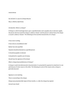 newsviralnow
Do’s & Dont’s in case of a Cheque Bounce
May 2, 2018 by rajtechnews
Introduction: What is a cheque?
A Cheque is