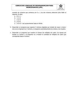 EJERCICIOS LENGUAJE DE PROGRAMAMCION PARA
PRINCIPIANTES (LPP)
Modelo de
mejora continua
sucesión de números que comienza con