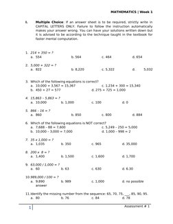 Math Multiple Choice Questions Grade 7