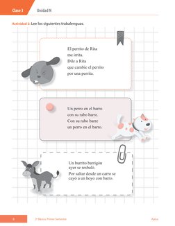 Actividad 2: Lee los siguientes trabalenguas.
El perrito de Rita 
me irrita.
Dile a Rita 
que cambie el perrito
por una perri