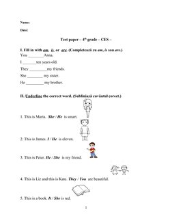 Test Paper - 4 Grade - CES - I. Fill in With Am, Is: or Are ...