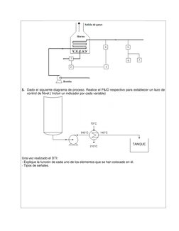 5. Dado el siguiente diagrama de proceso. Realice el P&ID respectivo para establecer un lazo de 
control de Nivel.( Inc