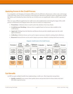 Credit Scoring Tool Guide 
- 3 - 
www.accion . org 
Applying Scores in the Credit Process 
In a competitive and cha
