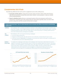 Credit Scoring Tool Guide 
- 8 - 
www.accion . org 
Complementary Set of Tools 
The following additional tools can