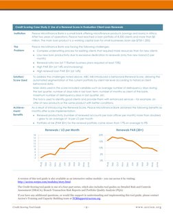 Credit Scoring Tool Guide 
- 9 - 
www.accion . org 
Credit Scoring Case Study 2: Use of a Renewal Score in Evaluati
