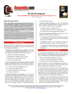 Libros de Gerencia Resumidos 
 
 
El arte de empezar  
Una guía infalible para cualquiera que esté empezando cualquier