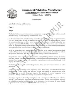 Government Polytechnic Muzaffarpur 
Name of the Lab: Electric Traction-II Lab 
Subject Code:  1620609A 
 
Experiment-2