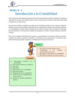 - 1 -  
Contabilidad   Básica   
  
  TEMA N° 1 
Introducción a la Contabilidad 
  
Con el transcurso del tiempo las person