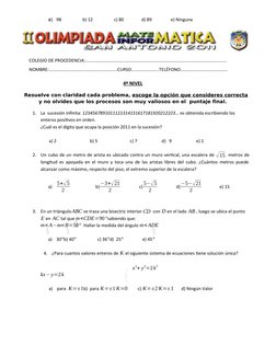 a) 98                   b) 12                   c) 80                d) 89                 e) Ninguna
COLEGIO DE PROCEDENCIA: