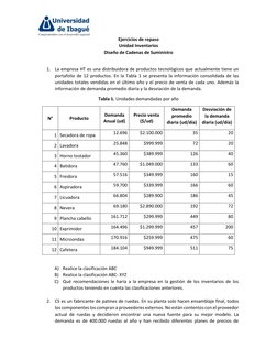 Ejercicios de repaso 
Unidad Inventarios  
Diseño de Cadenas de Suministro  
 
1. La empresa HT es una distribuidora de pro