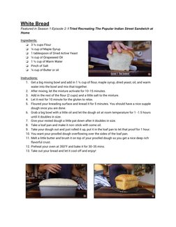 White Bread 
Featured in Season 1 Episode 2: I Tried Recreating The Popular Indian Street Sandwich at 
Home 
 
Ingredients: