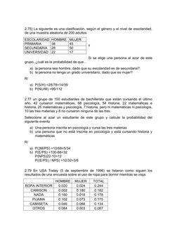 2.75) La siguiente es una clasificación, según el género y el nivel de escolaridad,
de una muestra aleatoria de 200 adultos
X