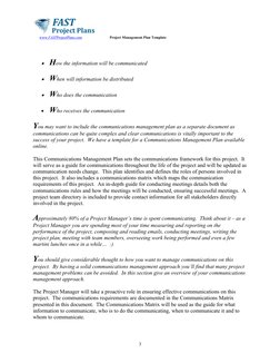 www.
 
 FAST
 
 ProjectPlans.com
 
  (http://www.FASTProjectPlans.com/)
Project Management Plan Template
How the info
