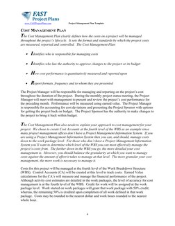 www.
 
 FAST
 
 ProjectPlans.com
 
  (http://www.FASTProjectPlans.com/)
Project Management Plan Template
COST MANAGEME