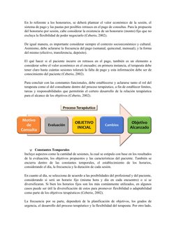 En lo referente a los honorarios, se deberá plantear el valor económico de la sesión, el
sistema de pago y las pautas por pos