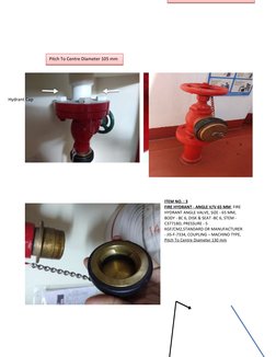 ITEM NO. : 3
FIRE HYDRANT - ANGLE V/V 65 MM, FIRE 
HYDRANT ANGLE VALVE, SIZE - 65 MM, 
BODY - BC 6, DISK & SEAT -BC 6, STEM -