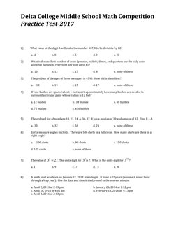 Middle School Math Competition Test | PDF | Mean | Angle