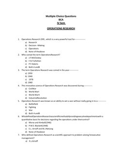 BCA IV Sem Operations Research MCQs | PDF | Mathematical Optimization ...