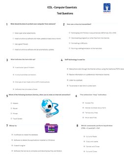 ICDL –Computer Essentials 
 
 
 
Test Questions 
 
1