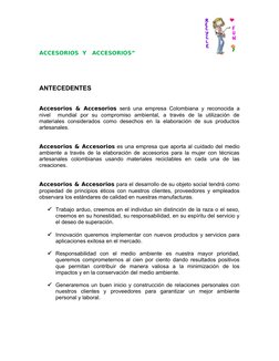 ACCESORIOS  Y   ACCESORIOS”
ANTECEDENTES
Accesorios & Accesorios será una empresa Colombiana y reconocida a
nivel   mundial