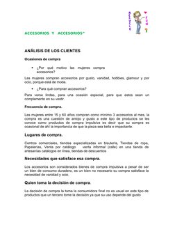 ACCESORIOS  Y   ACCESORIOS”
ANÁLISIS DE LOS CLIENTES
Ocasiones de compra

¿Por  qué motivo las mujeres  compra
accesorios?
L