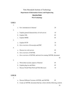 Nitte Meenakshi Institute of Technology
Department of Information Science and Engineering
Question Bank
Web Technology
UNIT I