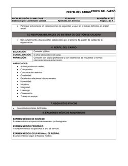 PERFIL DEL CARGOPERFIL DEL CARGO
   
FECHA REVISIÓN: 21-MAY-2018                                        FT-PER-01