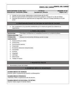 PERFIL DEL CARGOPERFIL DEL CARGO
   
FECHA REVISIÓN: 21-MAY-2018                                        FT-PER-01
