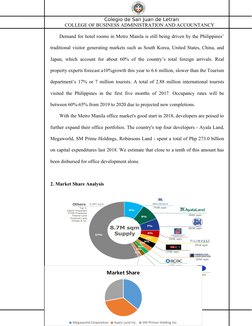 Colegio de San Juan de Letran
COLLEGE OF BUSINESS ADMINISTRATION AND ACCOUNTANCY
Demand for hotel rooms in Metro Manila is st