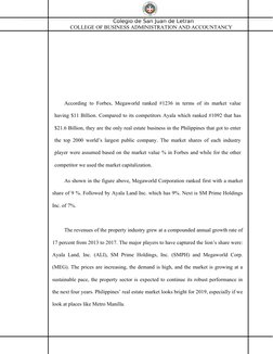 Colegio de San Juan de Letran
COLLEGE OF BUSINESS ADMINISTRATION AND ACCOUNTANCY
According to Forbes, Megaworld ranked #1236