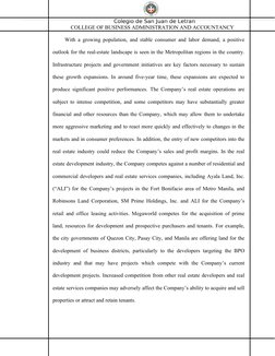 Colegio de San Juan de Letran
COLLEGE OF BUSINESS ADMINISTRATION AND ACCOUNTANCY
With a growing population, and stable consum