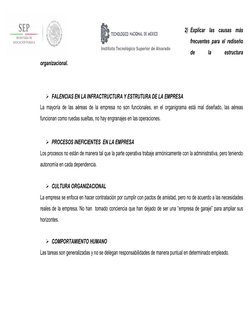 Instituto Tecnológico Superior de Alvarado
2) Explicar  las  causas  más
frecuentes para el rediseño
de
 
la
 
estructura
org