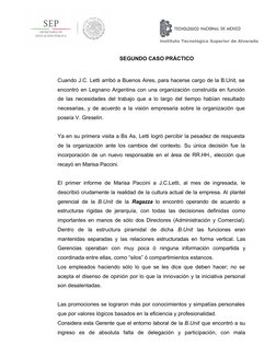 Instituto Tecnológico Superior de Alvarado
SEGUNDO CASO PRÁCTICO
Cuando J.C. Letti arribó a Buenos Aires, para hacerse cargo