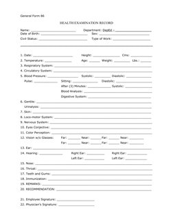 Form 86 Deped Template.pdf DepEd General Form 86: Health Record | PDF | Diastole | Blood Pressure