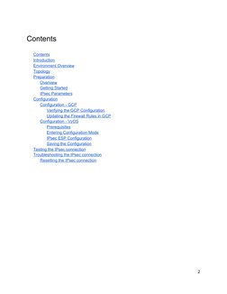 Contents 
 
Contents 
Introduction 
Environment Overview 
Topology 
Preparation 
Overview 
Getting Started 
IPsec Parameters
