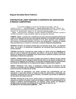 Noguez González Dario Federico 
CONTRATO DE JOINT VENTURE O CONTRATO DE ASOCIACION  
A RIESGO COMPARTIDO
En la ciudad de Méxi