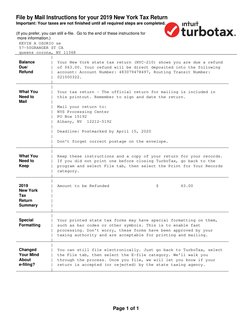 File by Mail Instructions for your 2019 New York Tax Return
Important: Your taxes are not finished until all required steps a