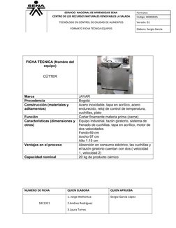 SERVICIO  NACIONAL DE APRENDIZAJE SENA 
CENTRO DE LOS RECURSOS NATURALES RENOVABLES LA SALADA 
TECNÓLOGO EN CONTROL DE CALI