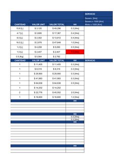SERVICIO
 Severo  [Hrs]
 Severo x 1000 [Km]
 CANTIDAD
 VALOR UNIT
 VALOR TOTAL
HH
 Mixto x 1000 [Km]
15.8 [L]
$ 3,120
$ 49,2