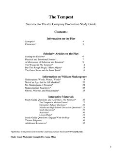 3 
 
The Tempest 
 
Sacramento Theatre Company Production Study Guide 
 
Contents: 
 
Information on the Play 
 
 
Synopsis*