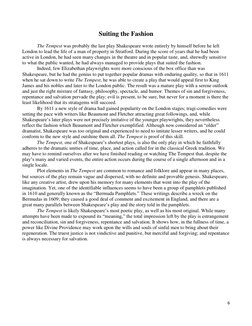 6 
 
Suiting the Fashion 
 
 
The Tempest was probably the last play Shakespeare wrote entirely by himself before he left 
Lo